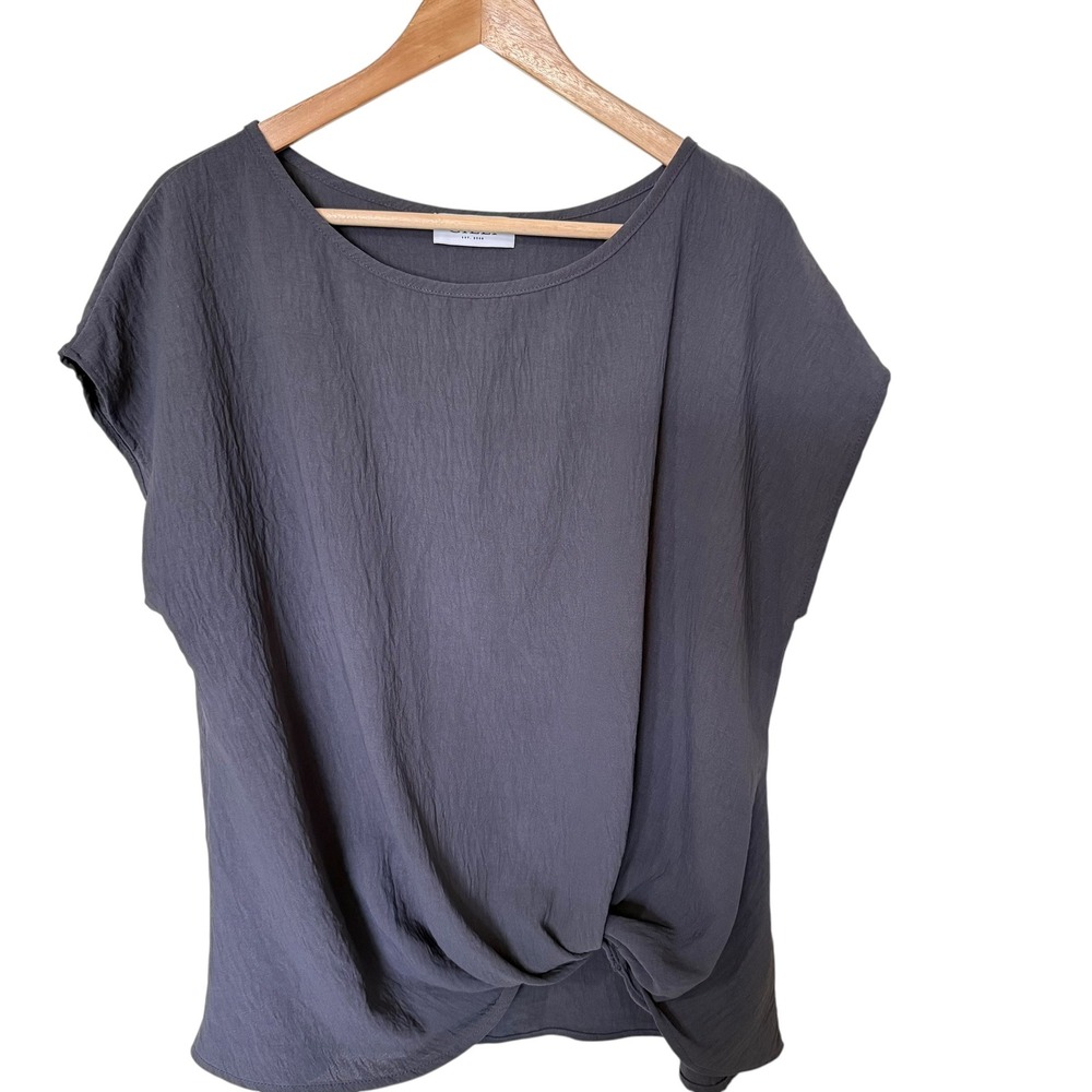 Gilli Twist Front Blouse Women Medium Charcoal Grey Textured Cap Sleeve Top